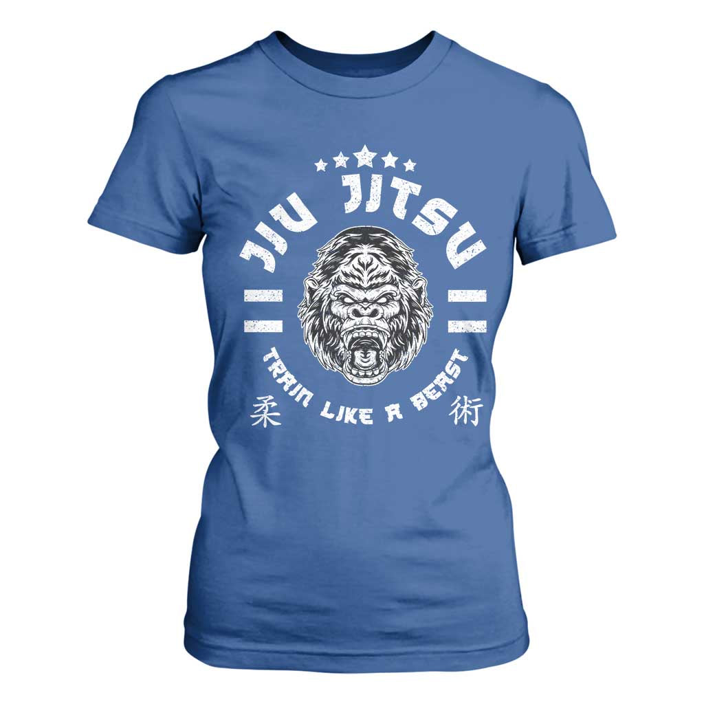 Brazilian Jiu Jitsu T Shirt For Women Train Like A Beast Vintage BJJ Grappling Gorilla TS10 Royal Blue Print Your Wear