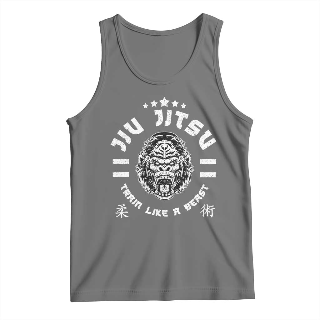 Brazilian Jiu Jitsu Tank Top Train Like A Beast Vintage BJJ Grappling Gorilla TS10 Black Heather Print Your Wear