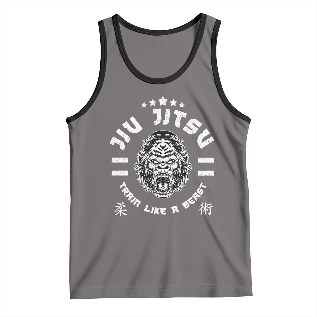 Brazilian Jiu Jitsu Tank Top Train Like A Beast Vintage BJJ Grappling Gorilla TS10 Deep Heather Black Print Your Wear