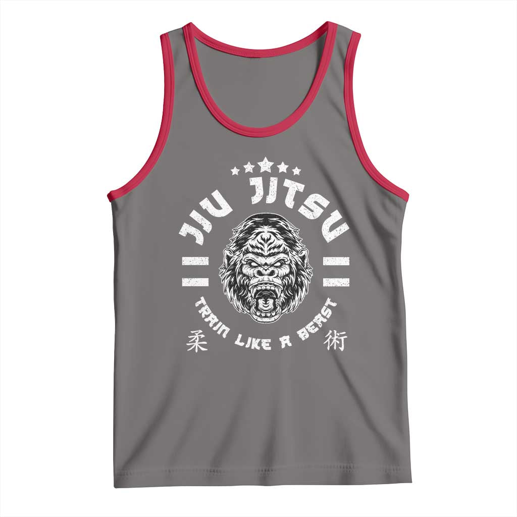Brazilian Jiu Jitsu Tank Top Train Like A Beast Vintage BJJ Grappling Gorilla TS10 Deep Heather Red Print Your Wear