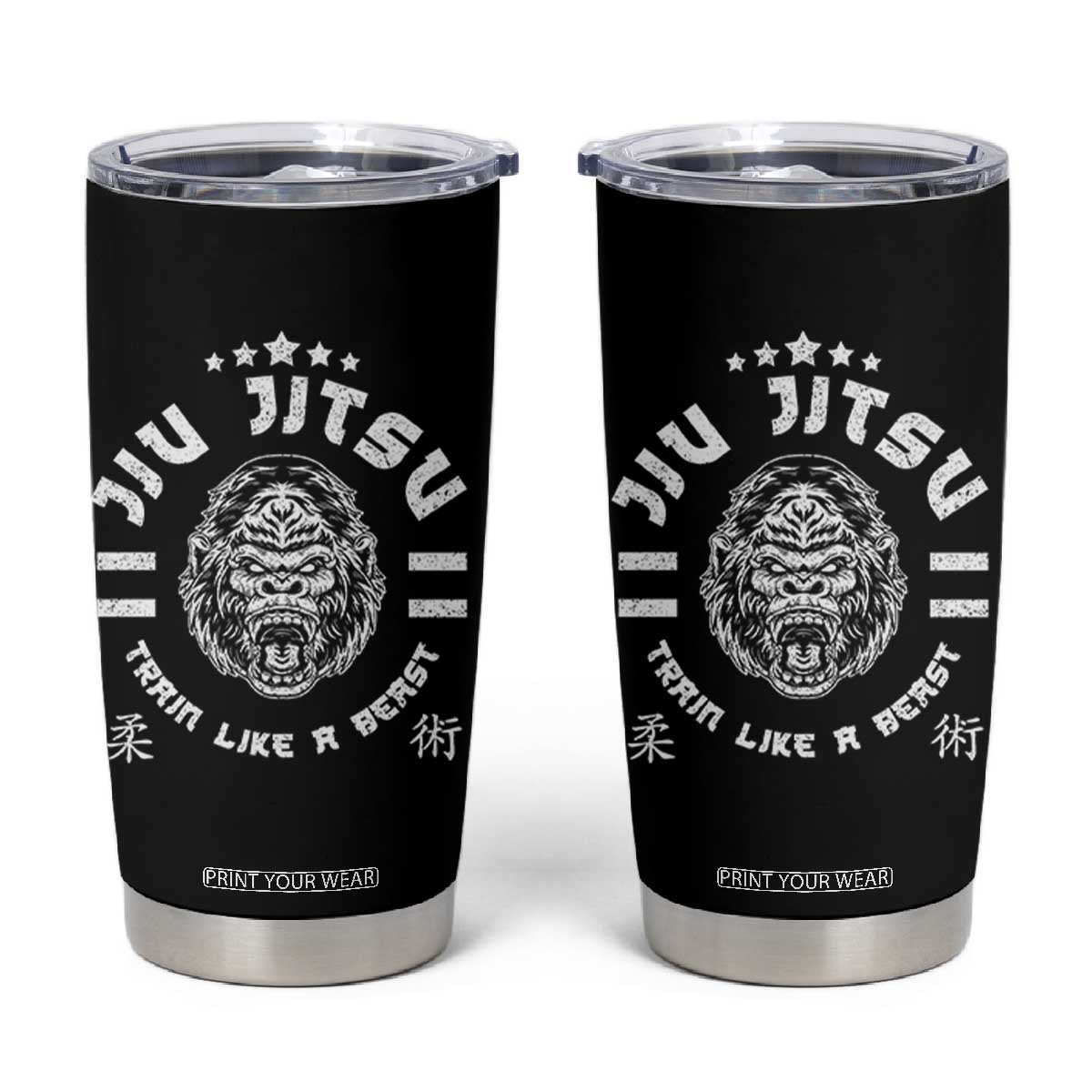 Brazilian Jiu Jitsu Tumbler Cup Train Like A Beast Vintage BJJ Grappling Gorilla TS10 Black Print Your Wear