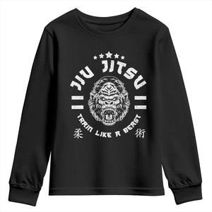 Brazilian Jiu Jitsu Youth Sweatshirt Train Like A Beast Vintage BJJ Grappling Gorilla TS10 Black Print Your Wear