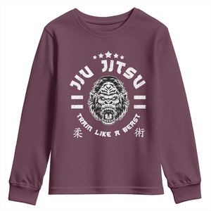 Brazilian Jiu Jitsu Youth Sweatshirt Train Like A Beast Vintage BJJ Grappling Gorilla TS10 Maroon Print Your Wear