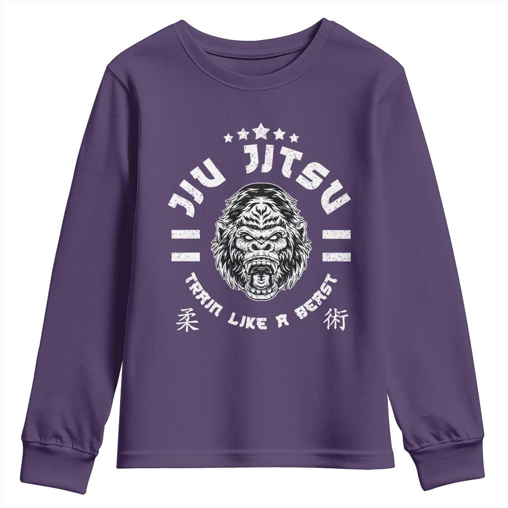 Brazilian Jiu Jitsu Youth Sweatshirt Train Like A Beast Vintage BJJ Grappling Gorilla TS10 Purple Print Your Wear