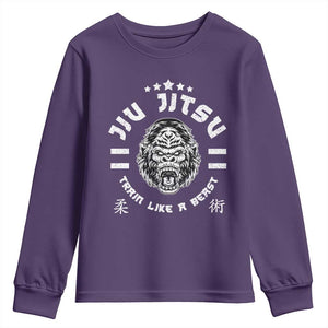 Brazilian Jiu Jitsu Youth Sweatshirt Train Like A Beast Vintage BJJ Grappling Gorilla TS10 Purple Print Your Wear