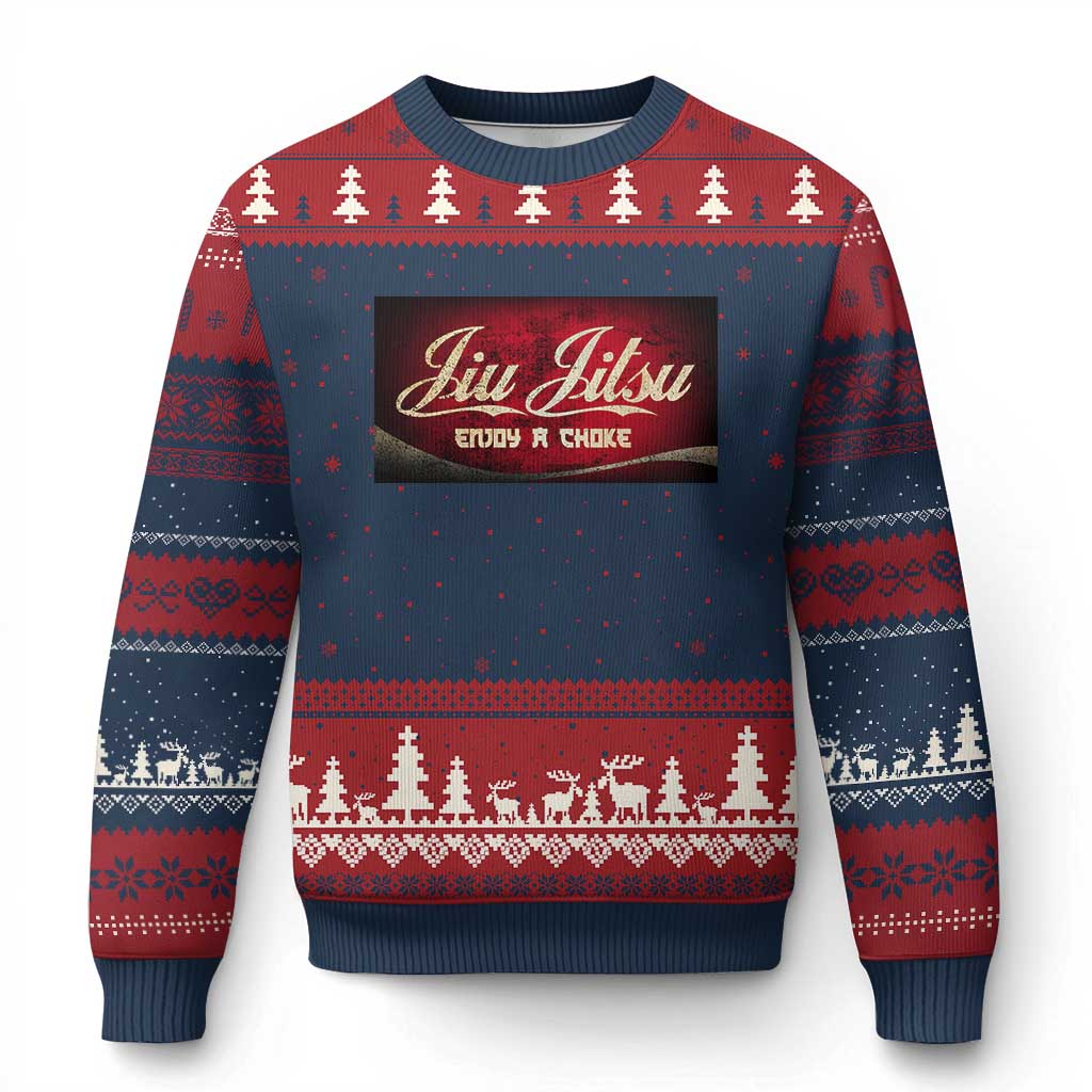 Funny Brazilian Jiu Jitsu Ugly Christmas Sweater BJJ Tactical Hugging Choke Jiujitsu Martial Arts TS10 Navy Red Print Your Wear