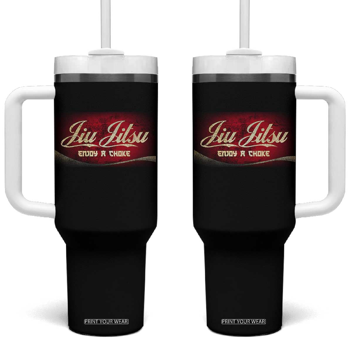 Funny Brazilian Jiu Jitsu Tumbler With Handle BJJ Tactical Hugging Choke Jiujitsu Martial Arts TS10 One Size: 40 oz Black Print Your Wear