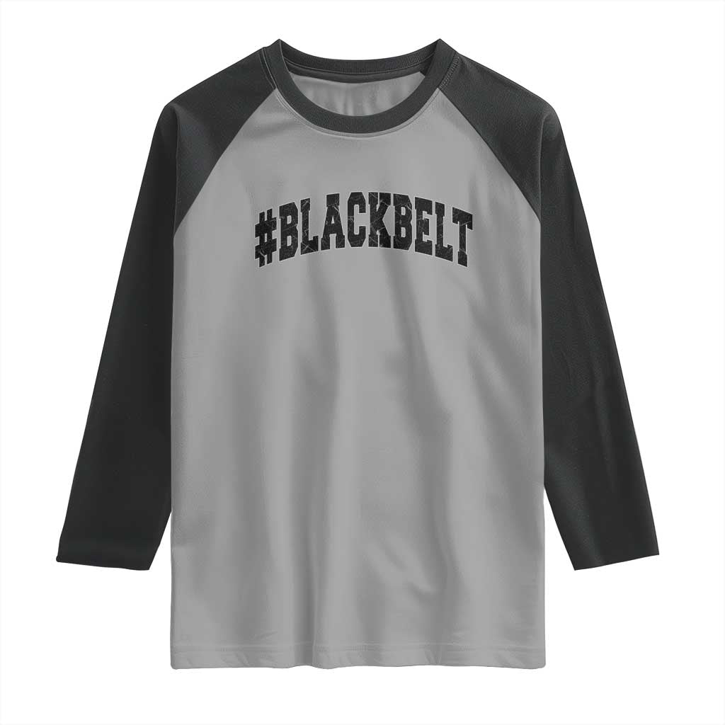 Martial Arts Karate Black Belt Raglan Shirt Retro Varsity Vintage TS10 Sport Gray Black Print Your Wear