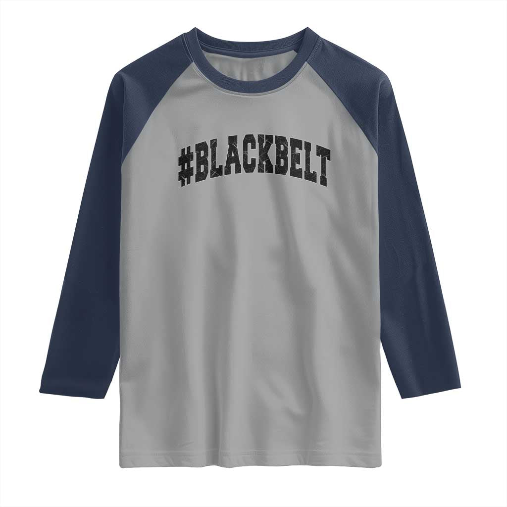 Martial Arts Karate Black Belt Raglan Shirt Retro Varsity Vintage TS10 Sport Gray Navy Print Your Wear