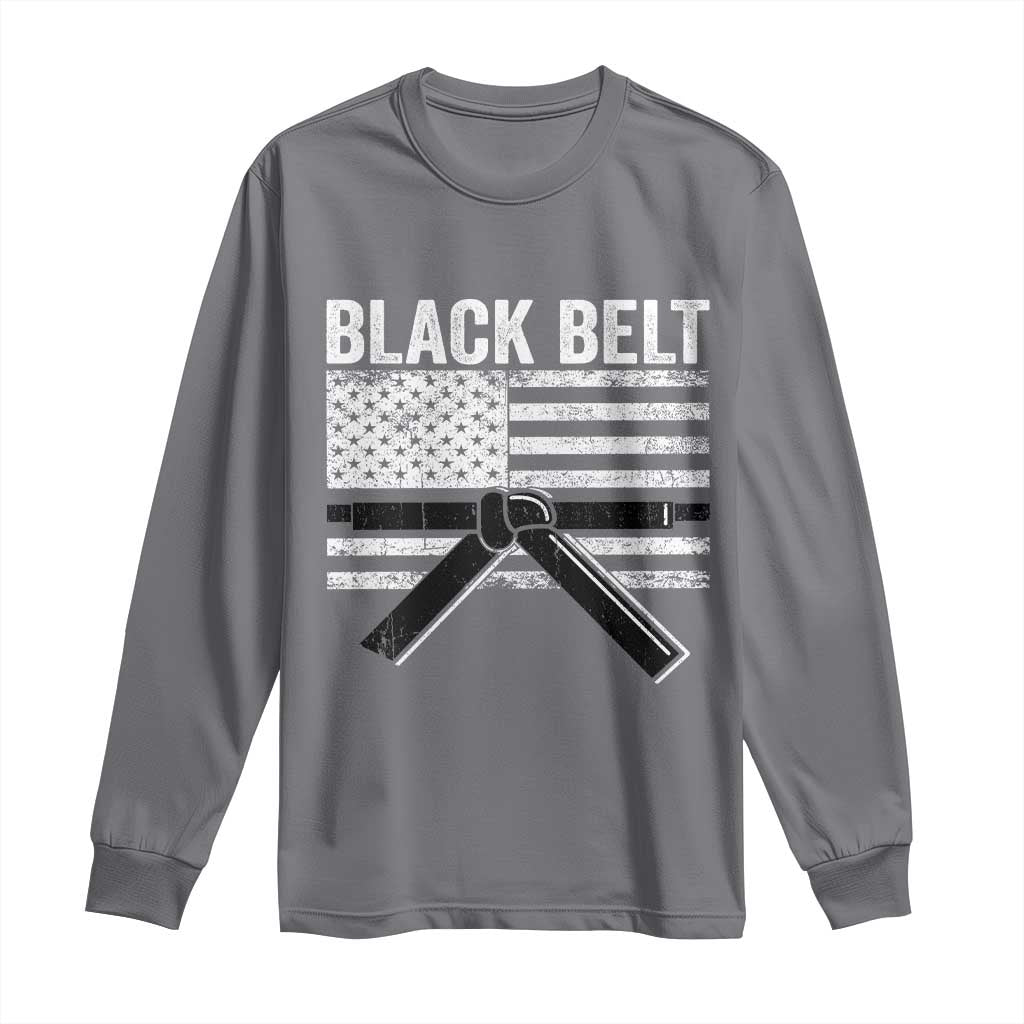Martial Arts Karate Black Belt Long Sleeve Shirt Retro Vintage American Flag TS10 Charcoal Print Your Wear