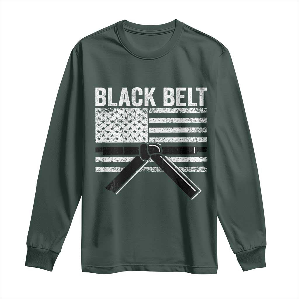 Martial Arts Karate Black Belt Long Sleeve Shirt Retro Vintage American Flag TS10 Dark Forest Green Print Your Wear