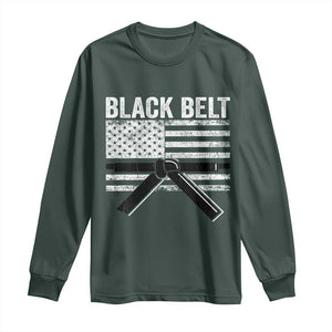 Martial Arts Karate Black Belt Long Sleeve Shirt Retro Vintage American Flag TS10 Dark Forest Green Print Your Wear