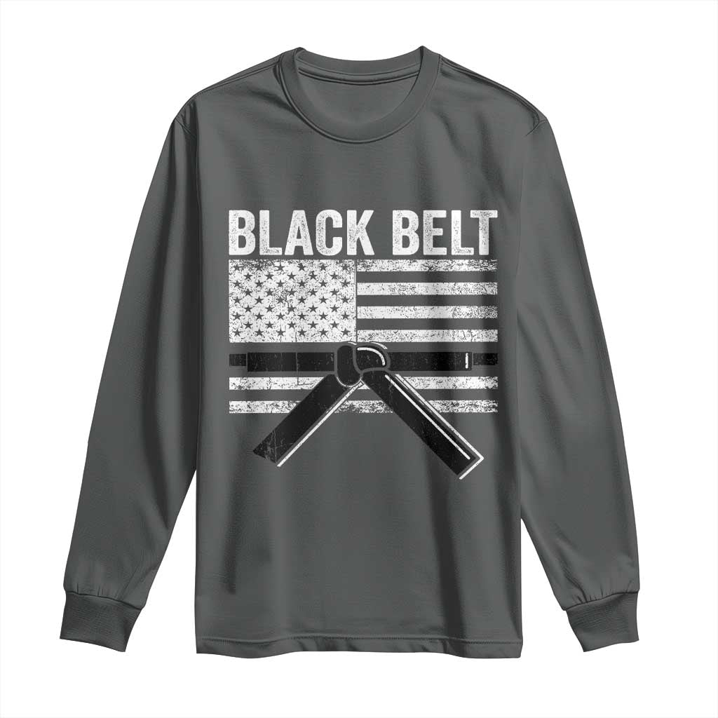 Martial Arts Karate Black Belt Long Sleeve Shirt Retro Vintage American Flag TS10 Dark Heather Print Your Wear