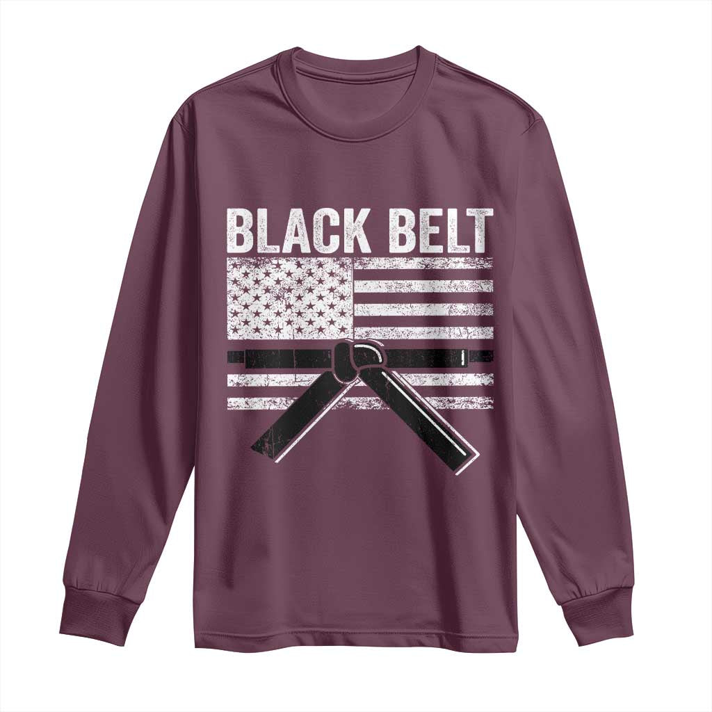 Martial Arts Karate Black Belt Long Sleeve Shirt Retro Vintage American Flag TS10 Maroon Print Your Wear