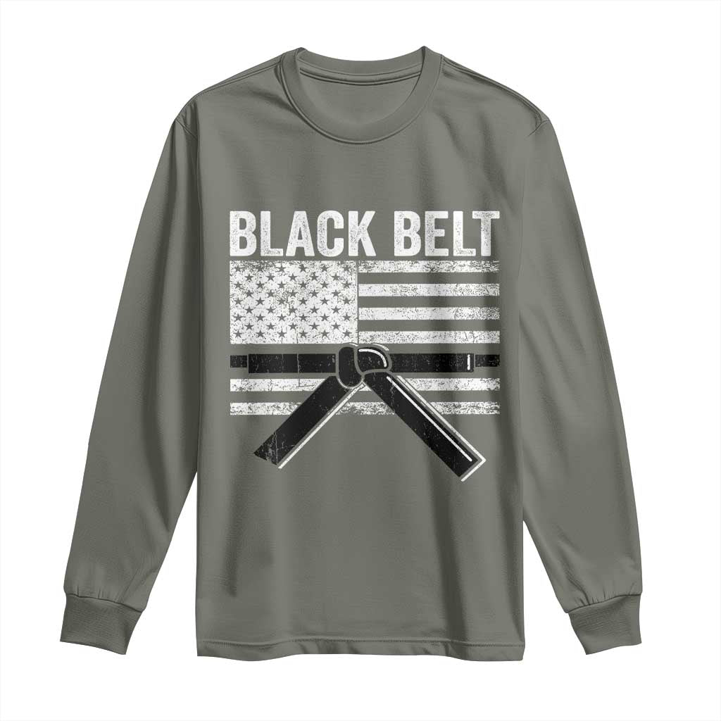 Martial Arts Karate Black Belt Long Sleeve Shirt Retro Vintage American Flag TS10 Military Green Print Your Wear