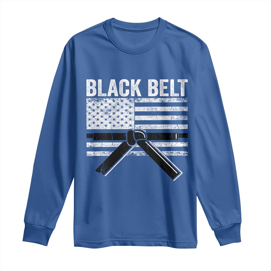 Martial Arts Karate Black Belt Long Sleeve Shirt Retro Vintage American Flag TS10 Royal Blue Print Your Wear