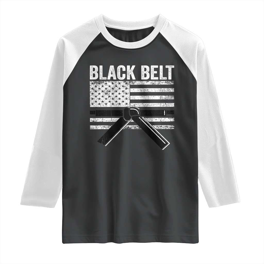Martial Arts Karate Black Belt Raglan Shirt Retro Vintage American Flag TS10 Black White Print Your Wear