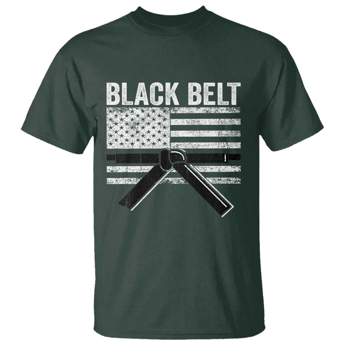 Martial Arts Karate Black Belt T Shirt Retro Vintage American Flag TS10 Dark Forest Green Print Your Wear
