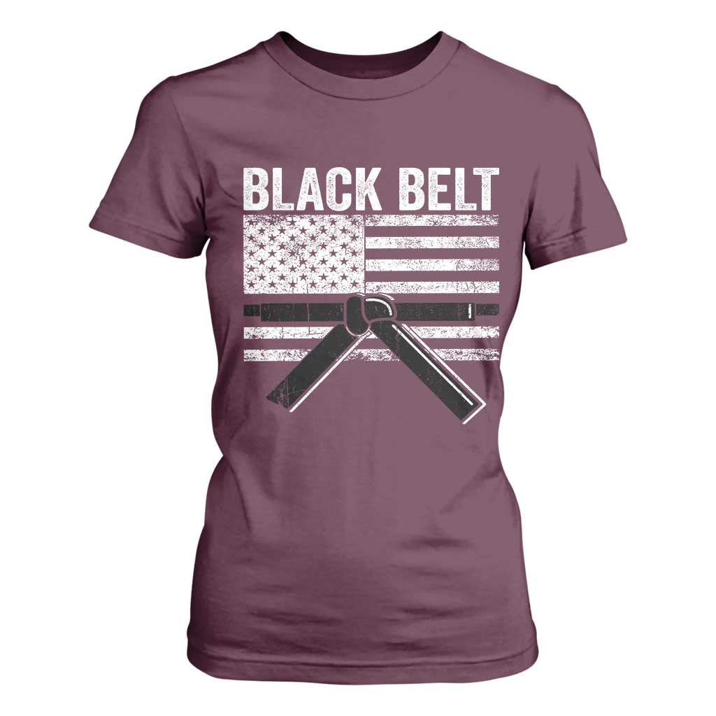 Martial Arts Karate Black Belt T Shirt For Women Retro Vintage American Flag TS10 Maroon Print Your Wear