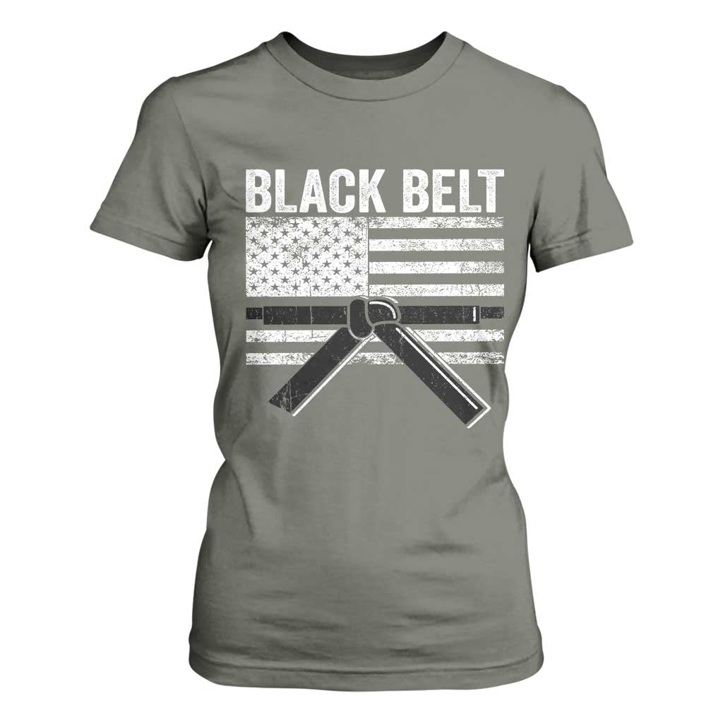 Martial Arts Karate Black Belt T Shirt For Women Retro Vintage American Flag TS10 Military Green Print Your Wear