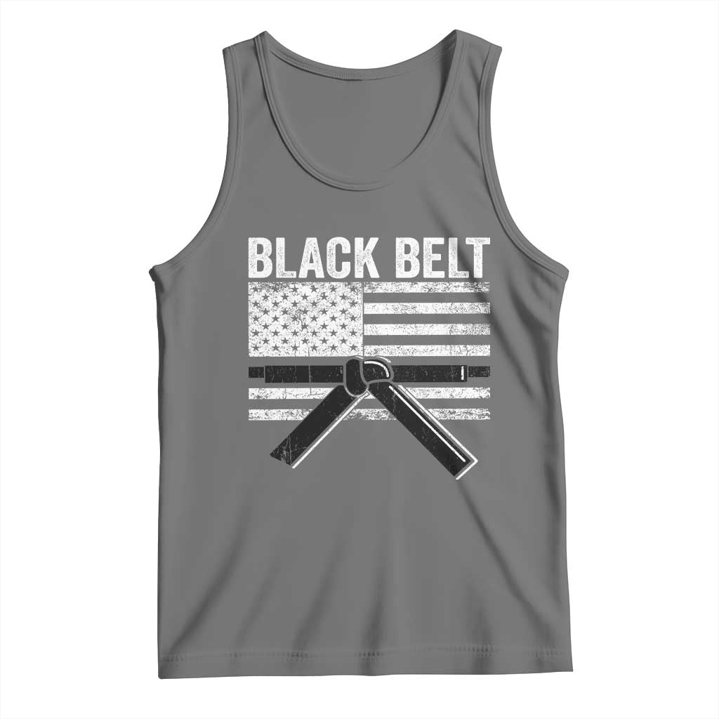 Martial Arts Karate Black Belt Tank Top Retro Vintage American Flag TS10 Black Heather Print Your Wear
