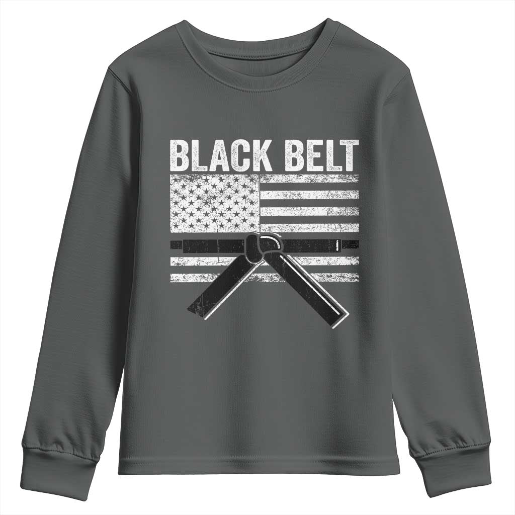 Martial Arts Karate Black Belt Youth Sweatshirt Retro Vintage American Flag TS10 Dark Heather Print Your Wear