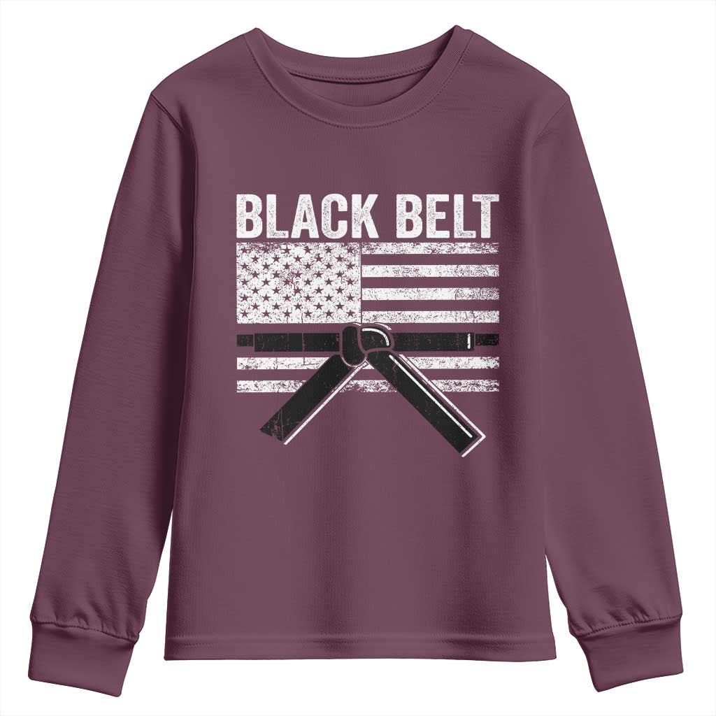 Martial Arts Karate Black Belt Youth Sweatshirt Retro Vintage American Flag TS10 Maroon Print Your Wear