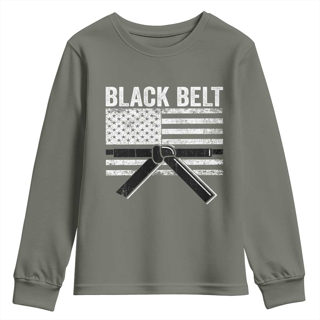 Martial Arts Karate Black Belt Youth Sweatshirt Retro Vintage American Flag TS10 Military Green Print Your Wear
