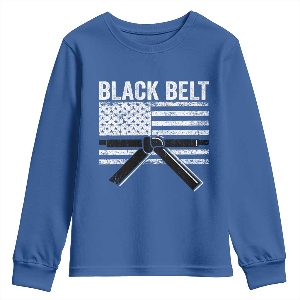 Martial Arts Karate Black Belt Youth Sweatshirt Retro Vintage American Flag TS10 Royal Blue Print Your Wear