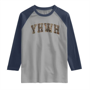 Camo YHWH Raglan Shirt Christianity Jesus Preppy Christian Faith Bible Verse TS10 Sport Gray Navy Print Your Wear