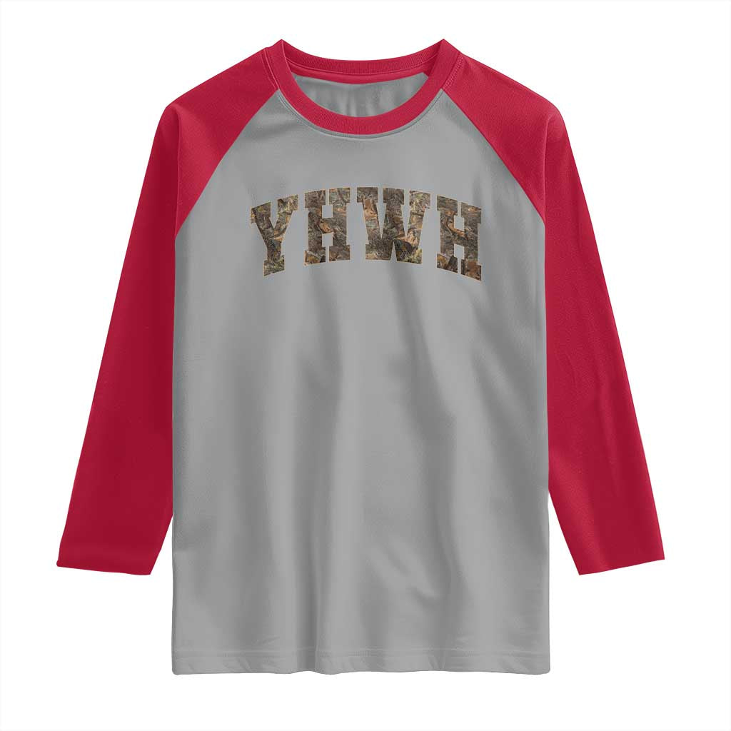 Camo YHWH Raglan Shirt Christianity Jesus Preppy Christian Faith Bible Verse TS10 Sport Gray Red Print Your Wear