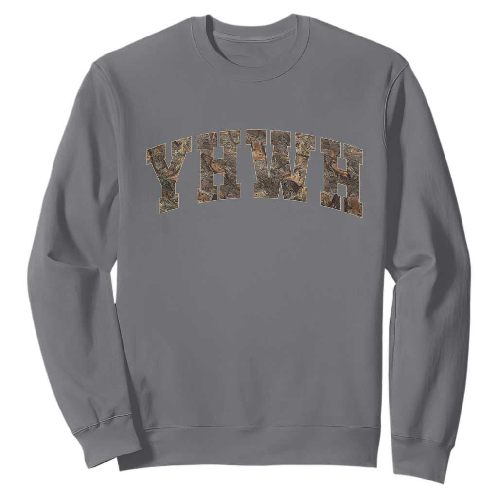 Camo YHWH Sweatshirt Christianity Jesus Preppy Christian Faith Bible Verse TS10 Charcoal Print Your Wear