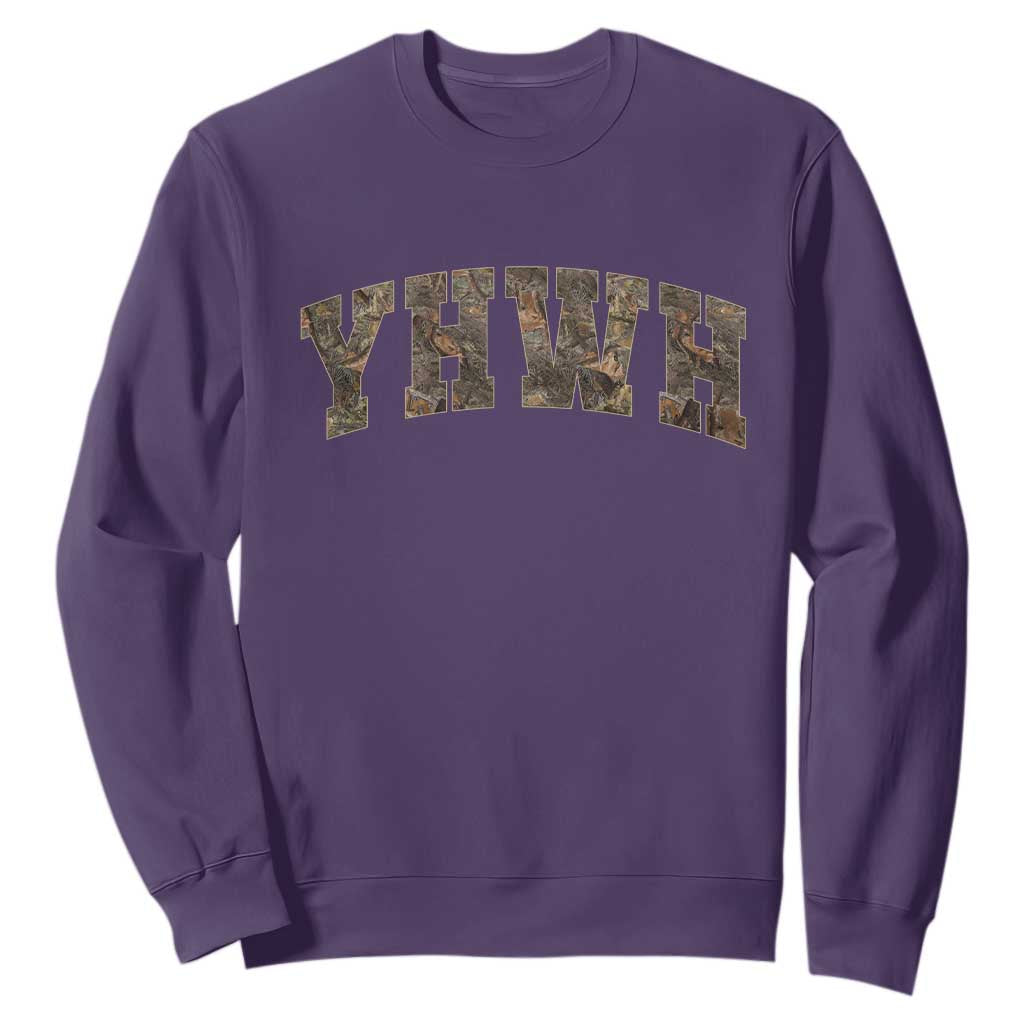 Camo YHWH Sweatshirt Christianity Jesus Preppy Christian Faith Bible Verse TS10 Purple Print Your Wear