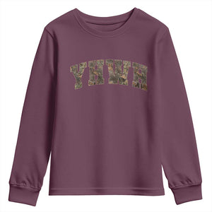 Camo YHWH Youth Sweatshirt Christianity Jesus Preppy Christian Faith Bible Verse TS10 Maroon Print Your Wear