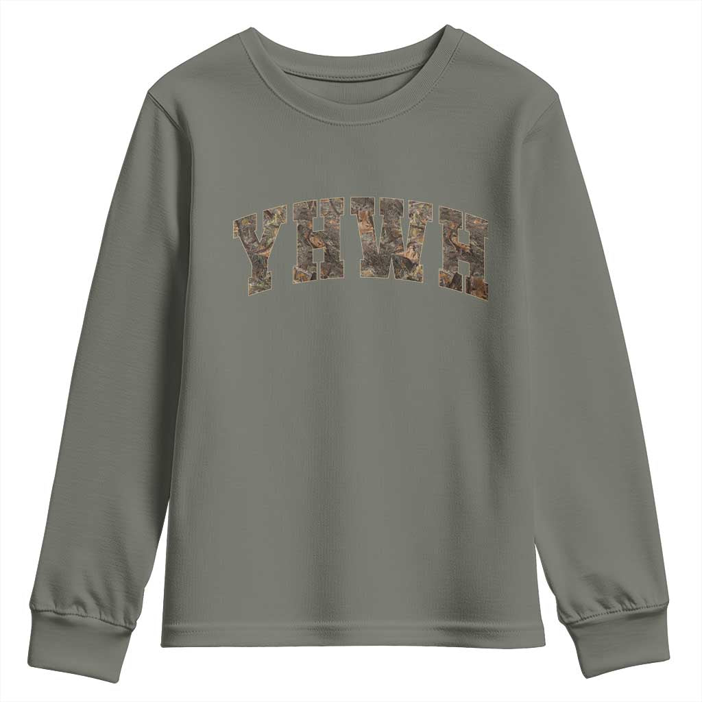 Camo YHWH Youth Sweatshirt Christianity Jesus Preppy Christian Faith Bible Verse TS10 Military Green Print Your Wear