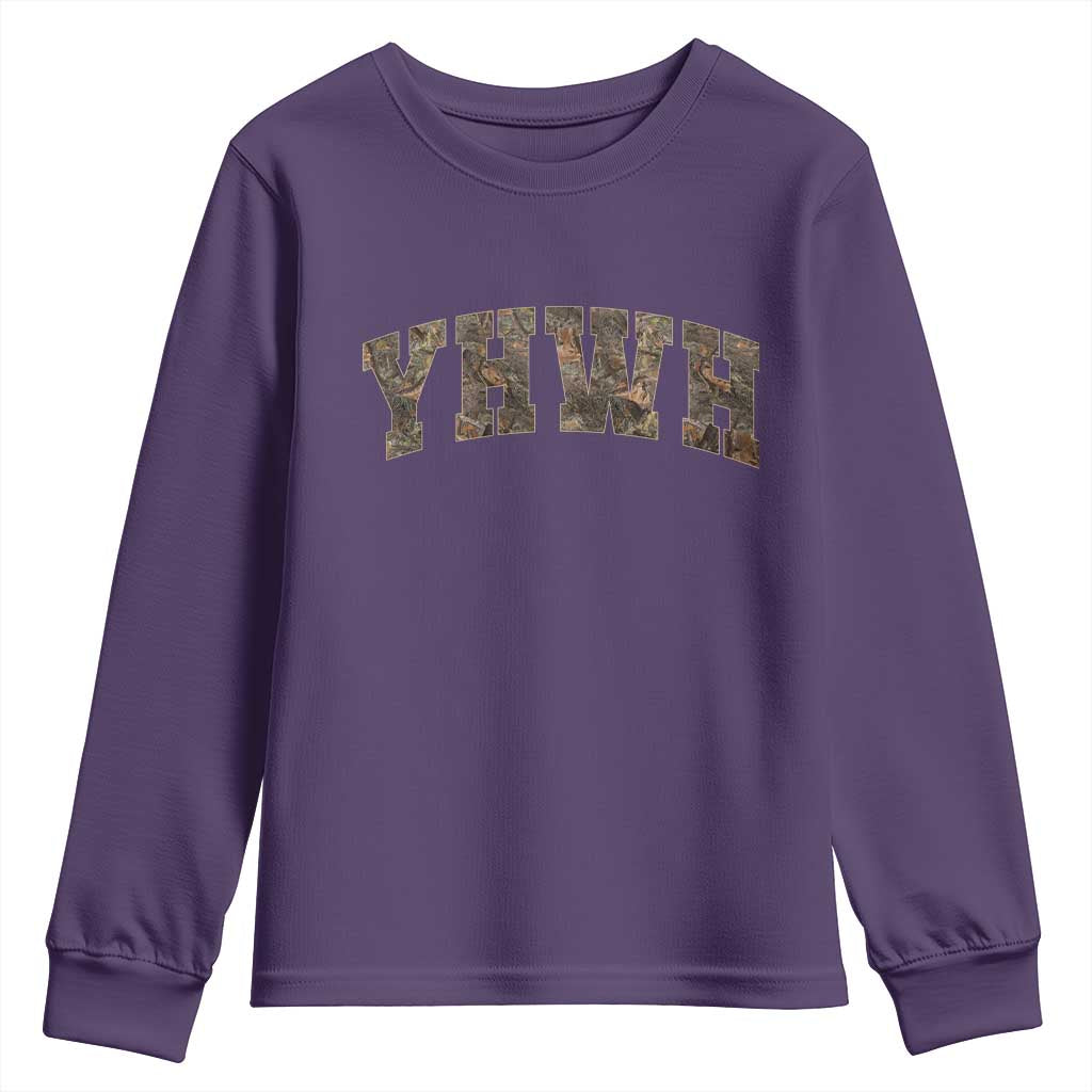 Camo YHWH Youth Sweatshirt Christianity Jesus Preppy Christian Faith Bible Verse TS10 Purple Print Your Wear