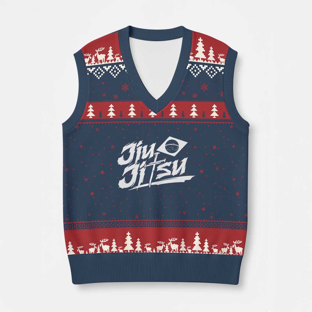 Brazilian Jiu Jitsu V-Neck Knit Sweater Vest Christian Cross BJJ Fighter Training Tee for Martial Arts Lovers TS10 Navy Red Print Your Wear