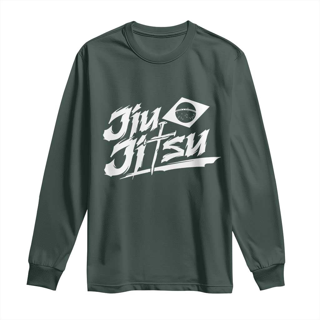Brazilian Jiu Jitsu Long Sleeve Shirt Christian Cross BJJ Fighter Training Tee for Martial Arts Lovers TS10 Dark Forest Green Print Your Wear