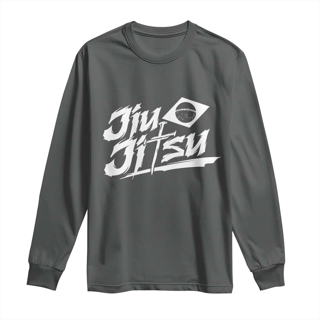 Brazilian Jiu Jitsu Long Sleeve Shirt Christian Cross BJJ Fighter Training Tee for Martial Arts Lovers TS10 Dark Heather Print Your Wear
