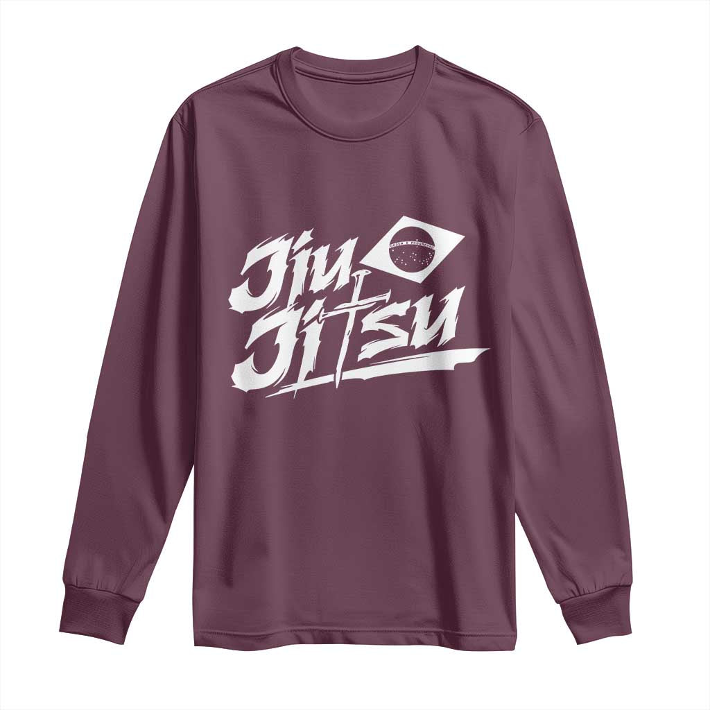 Brazilian Jiu Jitsu Long Sleeve Shirt Christian Cross BJJ Fighter Training Tee for Martial Arts Lovers TS10 Maroon Print Your Wear