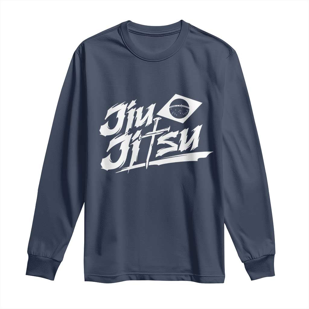 Brazilian Jiu Jitsu Long Sleeve Shirt Christian Cross BJJ Fighter Training Tee for Martial Arts Lovers TS10 Navy Print Your Wear
