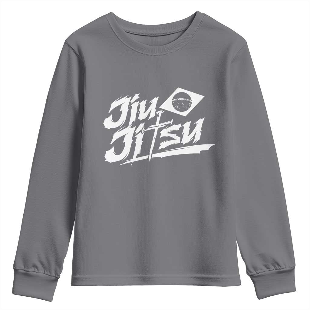 Brazilian Jiu Jitsu Youth Sweatshirt Christian Cross BJJ Fighter Training Tee for Martial Arts Lovers TS10 Charcoal Print Your Wear