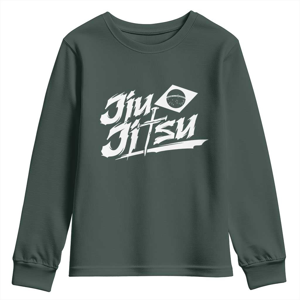 Brazilian Jiu Jitsu Youth Sweatshirt Christian Cross BJJ Fighter Training Tee for Martial Arts Lovers TS10 Dark Forest Green Print Your Wear