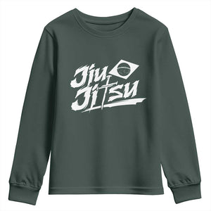 Brazilian Jiu Jitsu Youth Sweatshirt Christian Cross BJJ Fighter Training Tee for Martial Arts Lovers TS10 Dark Forest Green Print Your Wear