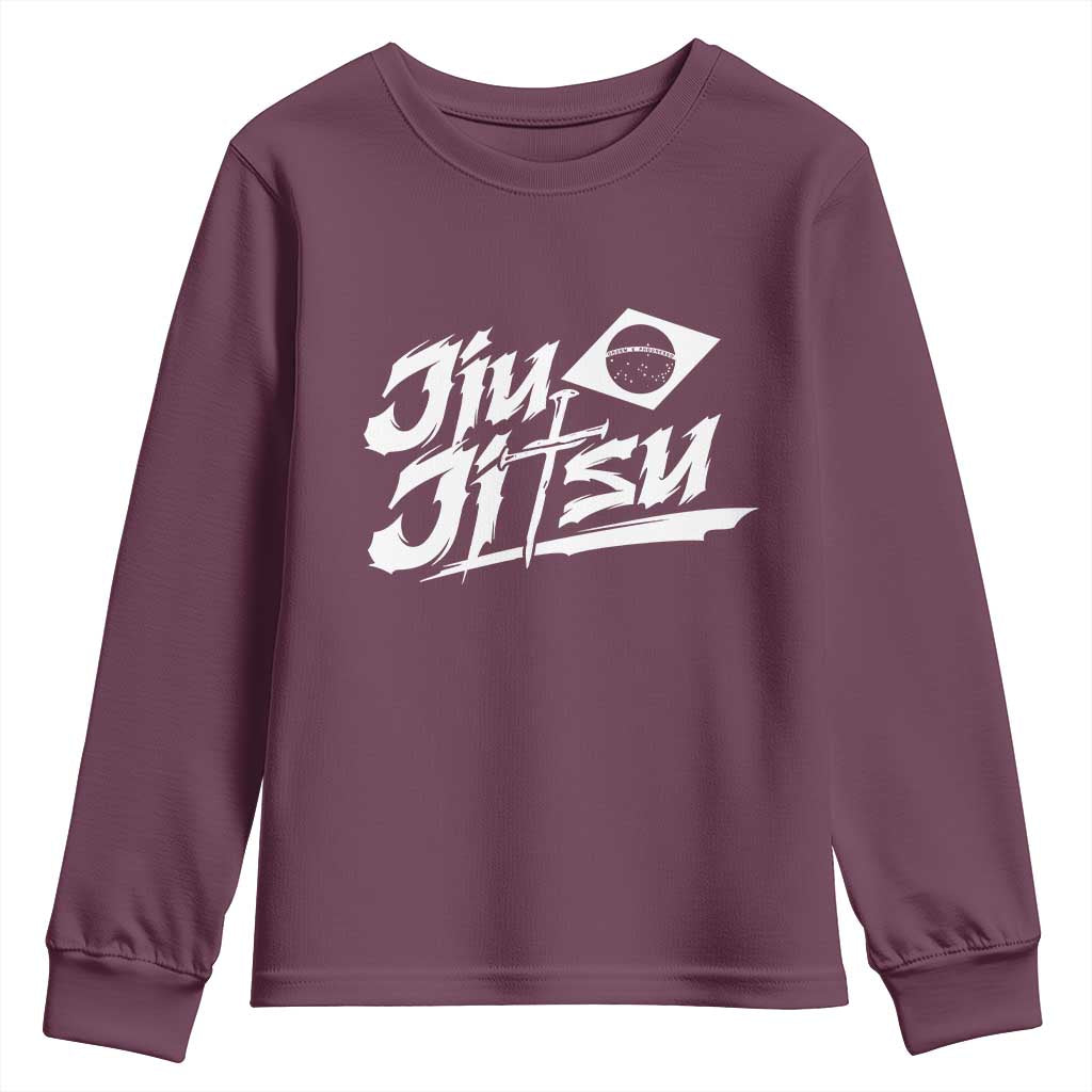 Brazilian Jiu Jitsu Youth Sweatshirt Christian Cross BJJ Fighter Training Tee for Martial Arts Lovers TS10 Maroon Print Your Wear