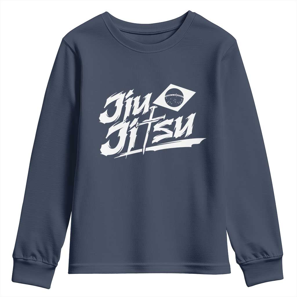 Brazilian Jiu Jitsu Youth Sweatshirt Christian Cross BJJ Fighter Training Tee for Martial Arts Lovers TS10 Navy Print Your Wear