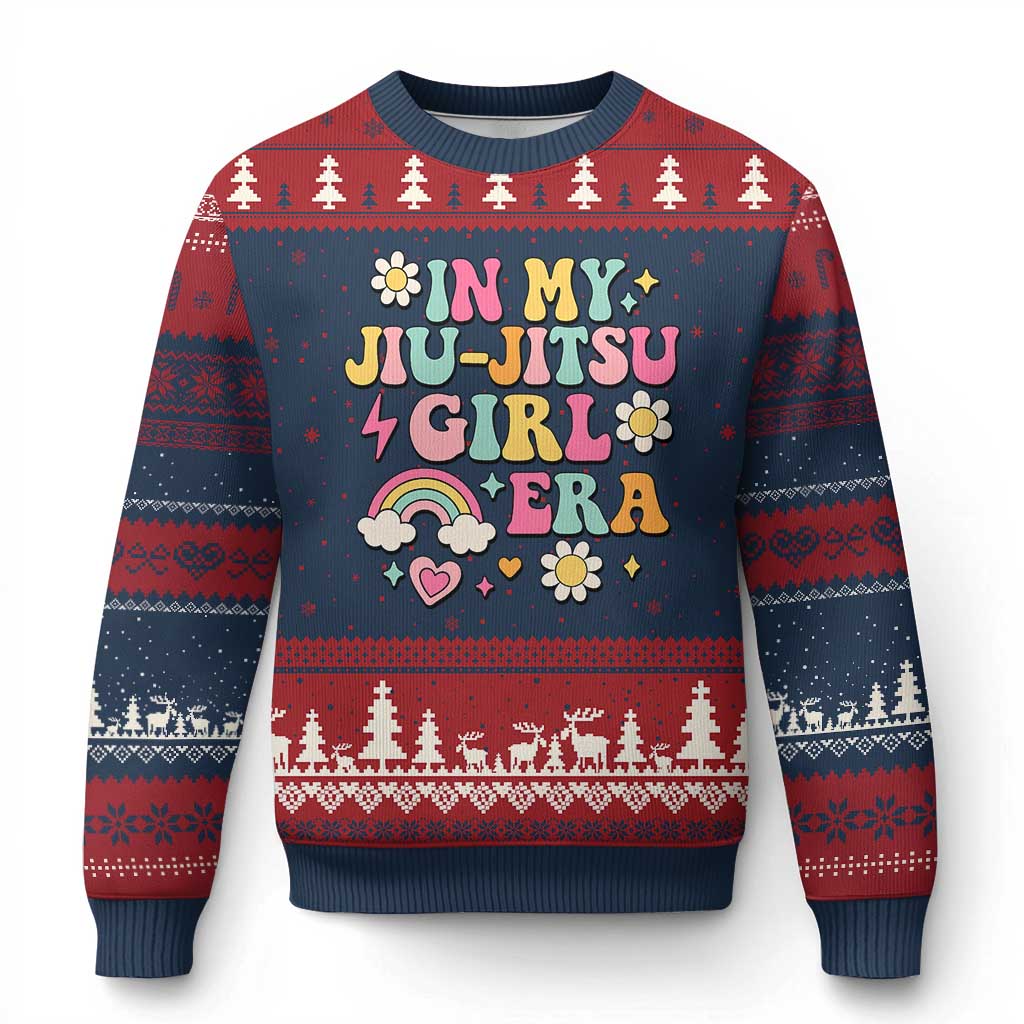 In My Jiu Jitsu Girl Era Ugly Christmas Sweater Retro Groovy BJJ Girls TS10 Navy Red Print Your Wear