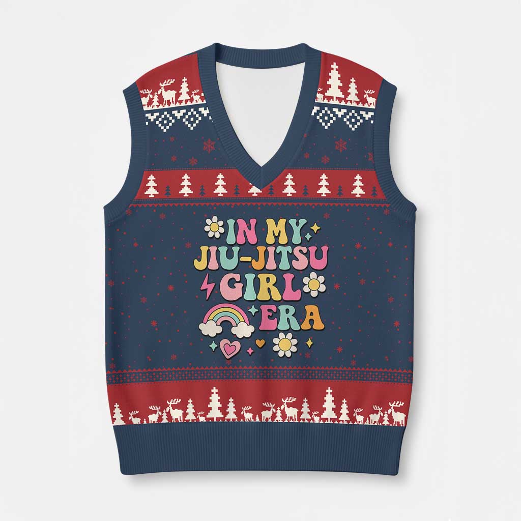 In My Jiu Jitsu Girl Era V-Neck Knit Sweater Vest Retro Groovy BJJ Girls TS10 Navy Red Print Your Wear