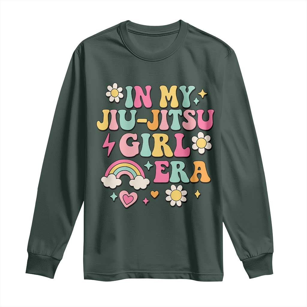 In My Jiu Jitsu Girl Era Long Sleeve Shirt Retro Groovy BJJ Girls TS10 Dark Forest Green Print Your Wear