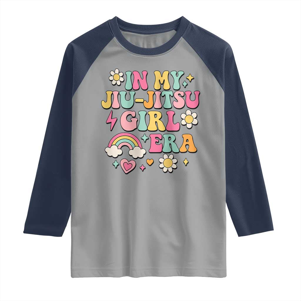 In My Jiu Jitsu Girl Era Raglan Shirt Retro Groovy BJJ Girls TS10 Sport Gray Navy Print Your Wear